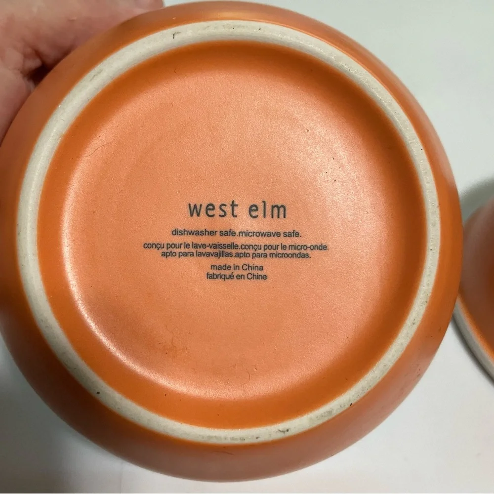 2 West Elm Tangerine ceramic bowls